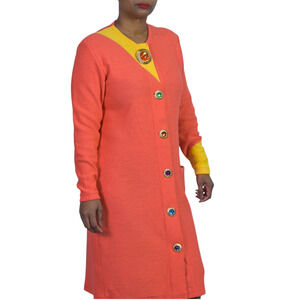 Vintage Steve Fabrikant Knit Dress Orange Color Block Button Front Funky Medium